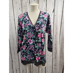 Victorias Secret Floral Lace Trim Button Top Shirt Women's S‎ Vintage Gold Label